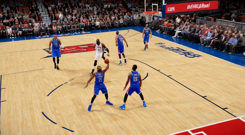 NBA常规赛篮球比赛现场球员突破上篮的瞬间